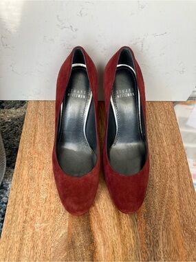 Stuart Weitzman Wine Red Suede Round-Toe Pumps